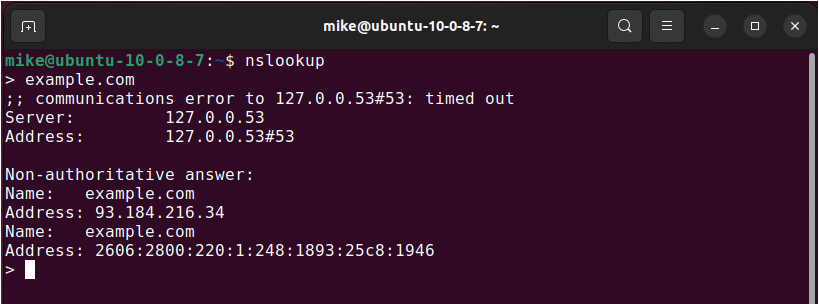 NSlookup on Linux